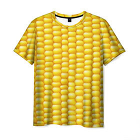 Мужская футболка 3D с принтом Сладкая вареная кукуруза в Новосибирске, 100% полиэфир | прямой крой, круглый вырез горловины, длина до линии бедер | Тематика изображения на принте: еда | кукуруза