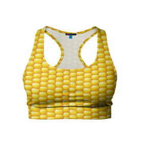 Женский спортивный топ 3D с принтом Сладкая вареная кукуруза в Новосибирске, 82% полиэстер, 18% спандекс Ткань безопасна для здоровья, позволяет коже дышать, не мнется и не растягивается |  | еда | кукуруза