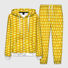 Мужской костюм 3D с принтом Сладкая вареная кукуруза в Новосибирске, 100% полиэстер | Манжеты и пояс оформлены тканевой резинкой, двухслойный капюшон со шнурком для регулировки, карманы спереди | еда | кукуруза