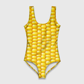 Купальник-боди 3D с принтом Сладкая вареная кукуруза в Новосибирске, 82% полиэстер, 18% эластан | Круглая горловина, круглый вырез на спине | Тематика изображения на принте: еда | кукуруза
