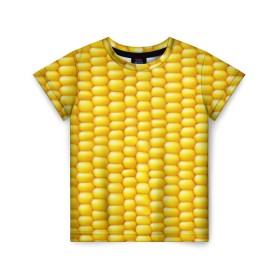 Детская футболка 3D с принтом Сладкая вареная кукуруза в Новосибирске, 100% гипоаллергенный полиэфир | прямой крой, круглый вырез горловины, длина до линии бедер, чуть спущенное плечо, ткань немного тянется | еда | кукуруза