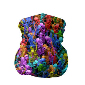 Бандана-труба 3D с принтом Разноцветные скелеты в Новосибирске, 100% полиэстер, ткань с особыми свойствами — Activecool | плотность 150‒180 г/м2; хорошо тянется, но сохраняет форму | Тематика изображения на принте: паттерн | разноцветный | скелет | яркий