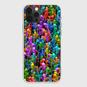 Чехол для iPhone 12 Pro с принтом Разноцветные скелеты в Новосибирске, силикон | область печати: задняя сторона чехла, без боковых панелей | Тематика изображения на принте: паттерн | разноцветный | скелет | яркий