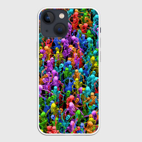 Чехол для iPhone 13 mini с принтом Разноцветные скелеты в Новосибирске,  |  | Тематика изображения на принте: паттерн | разноцветный | скелет | яркий