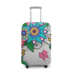Чехол для чемодана 3D с принтом Розовая бабочка в Новосибирске, 86% полиэфир, 14% спандекс | двустороннее нанесение принта, прорези для ручек и колес | лепестки | листья | орнамент | сад | узор | цветочки | цветы. бабочка