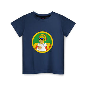 Детская футболка хлопок с принтом Раста-симпсоны в Новосибирске, 100% хлопок | круглый вырез горловины, полуприлегающий силуэт, длина до линии бедер | homer | one love | simpson | simpsons | simson | the simpsoms | гомер | крутой | растаман | симпсон | симпсоны | хиппи