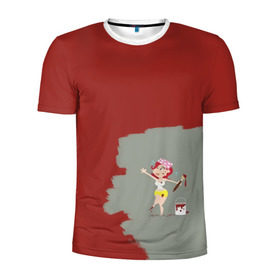 Мужская футболка 3D спортивная с принтом Рыжая красит в красный в Новосибирске, 100% полиэстер с улучшенными характеристиками | приталенный силуэт, круглая горловина, широкие плечи, сужается к линии бедра |  банка | девушка | женщина | капли | кисточка | кисть | краска | красная | маляр | мульт | мультяшка | недокрашенная | прикол | рыжеволосая | следы | строитель