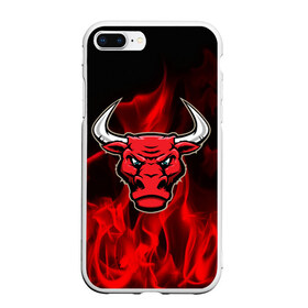 Чехол для iPhone 7Plus/8 Plus матовый с принтом Angry bull в Новосибирске, Силикон | Область печати: задняя сторона чехла, без боковых панелей | Тематика изображения на принте: 3d | angry bull | in fire | бык | в огне | дым | животные | мощь | огненный | огонь | пламя | пожар | сила | стихия