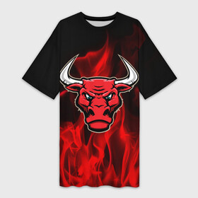 Платье-футболка 3D с принтом Angry bull в Новосибирске,  |  | Тематика изображения на принте: 3d | angry bull | in fire | бык | в огне | дым | животные | мощь | огненный | огонь | пламя | пожар | сила | стихия