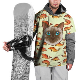 Накидка на куртку 3D с принтом Котик в рыбках! в Новосибирске, 100% полиэстер |  | животные | коты | котэ | котята | милые животные | прикольные | рыба | рыбки | цветные | яркие