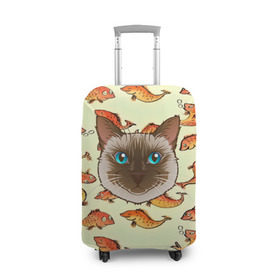 Чехол для чемодана 3D с принтом Котик в рыбках! в Новосибирске, 86% полиэфир, 14% спандекс | двустороннее нанесение принта, прорези для ручек и колес | животные | коты | котэ | котята | милые животные | прикольные | рыба | рыбки | цветные | яркие