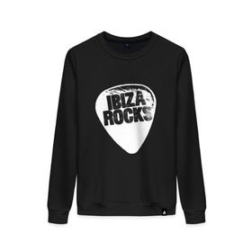 Женский свитшот хлопок с принтом Ibiza Rocks Black & White в Новосибирске, 100% хлопок | прямой крой, круглый вырез, на манжетах и по низу широкая трикотажная резинка  | dj | ibiza | pink | rocks | вечеринка | гламур | диджей | дизайн | ибица | клуб | мода | остров | отпуск | пафос | путешествие | рок | стиль