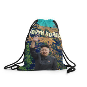 Рюкзак-мешок 3D с принтом NORTH KOREA в Новосибирске, 100% полиэстер | плотность ткани — 200 г/м2, размер — 35 х 45 см; лямки — толстые шнурки, застежка на шнуровке, без карманов и подкладки | hollywood | kim jong un | north korea | ким чен ын | северная корея