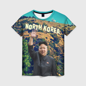 Женская футболка 3D с принтом NORTH KOREA в Новосибирске, 100% полиэфир ( синтетическое хлопкоподобное полотно) | прямой крой, круглый вырез горловины, длина до линии бедер | hollywood | kim jong un | north korea | ким чен ын | северная корея