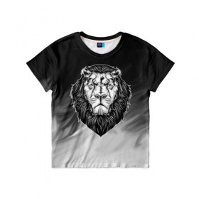 Детская футболка 3D с принтом Лев в Новосибирске, 100% гипоаллергенный полиэфир | прямой крой, круглый вырез горловины, длина до линии бедер, чуть спущенное плечо, ткань немного тянется | 3d | арт | голова животного | король | лев | природа | сила | царь