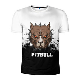 Мужская футболка 3D спортивная с принтом Pitbull в Новосибирске, 100% полиэстер с улучшенными характеристиками | приталенный силуэт, круглая горловина, широкие плечи, сужается к линии бедра | 3d | dog | pitbull | абстракция | животные | краска | собака | черно белый