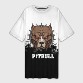 Платье-футболка 3D с принтом Pitbull в Новосибирске,  |  | Тематика изображения на принте: 3d | dog | pitbull | абстракция | животные | краска | собака | черно белый