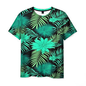 Мужская футболка 3D с принтом Tropical pattern в Новосибирске, 100% полиэфир | прямой крой, круглый вырез горловины, длина до линии бедер | 3d | арт | лето | листья | пальмы | текстура | узор | цветы
