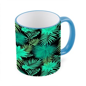 Кружка 3D с принтом Tropical pattern в Новосибирске, керамика | ёмкость 330 мл | Тематика изображения на принте: 3d | арт | лето | листья | пальмы | текстура | узор | цветы