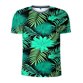 Мужская футболка 3D спортивная с принтом Tropical pattern в Новосибирске, 100% полиэстер с улучшенными характеристиками | приталенный силуэт, круглая горловина, широкие плечи, сужается к линии бедра | Тематика изображения на принте: 3d | арт | лето | листья | пальмы | текстура | узор | цветы