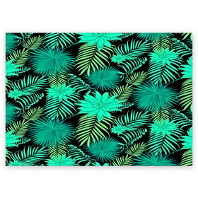 Поздравительная открытка с принтом Tropical pattern в Новосибирске, 100% бумага | плотность бумаги 280 г/м2, матовая, на обратной стороне линовка и место для марки
 | 3d | арт | лето | листья | пальмы | текстура | узор | цветы