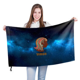 Флаг 3D с принтом Дева в Новосибирске, 100% полиэстер | плотность ткани — 95 г/м2, размер — 67 х 109 см. Принт наносится с одной стороны | звезды | космос | созвездие