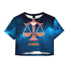 Женская футболка 3D укороченная с принтом Весы в Новосибирске, 100% полиэстер | круглая горловина, длина футболки до линии талии, рукава с отворотами | звезды | космос | созвездие