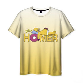 Мужская футболка 3D с принтом Гомер Симпсон в Новосибирске, 100% полиэфир | прямой крой, круглый вырез горловины, длина до линии бедер | homer | simpsons | гомер | пончик | симпсоны