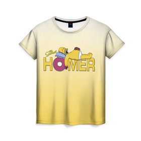 Женская футболка 3D с принтом Гомер Симпсон в Новосибирске, 100% полиэфир ( синтетическое хлопкоподобное полотно) | прямой крой, круглый вырез горловины, длина до линии бедер | homer | simpsons | гомер | пончик | симпсоны