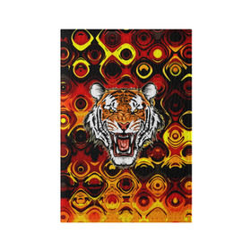 Обложка для паспорта матовая кожа с принтом Тигр в Новосибирске, натуральная матовая кожа | размер 19,3 х 13,7 см; прозрачные пластиковые крепления | Тематика изображения на принте: 3d | abstraction | tiger | абстракция | голова животного | клыки | котята | кошки | крик | полосатый | тигр