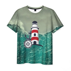 Мужская футболка 3D с принтом Морской в Новосибирске, 100% полиэфир | прямой крой, круглый вырез горловины, длина до линии бедер | 3d | blue | брызги | вмф | вода | военный | волны | исторический | капли | корабль | лето | море | моряк | океан | природа | фрегат | шторм