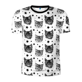 Мужская футболка 3D спортивная с принтом Котики в Новосибирске, 100% полиэстер с улучшенными характеристиками | приталенный силуэт, круглая горловина, широкие плечи, сужается к линии бедра | звезды | кот | котенок | котик | котики | котята | кошка | орнамент | узор