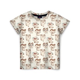 Детская футболка 3D с принтом Стикеры котик в Новосибирске, 100% гипоаллергенный полиэфир | прямой крой, круглый вырез горловины, длина до линии бедер, чуть спущенное плечо, ткань немного тянется | vk | вк | вконтакте | кот | котик | стикеры