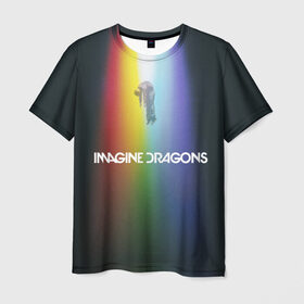 Мужская футболка 3D с принтом Imagine Dragons в Новосибирске, 100% полиэфир | прямой крой, круглый вырез горловины, длина до линии бедер | demons | evolve | mirrors | radioactive | драконы | космос | музыка | нло | ночь | поп | радуга | рок | свет