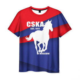 Мужская футболка 3D с принтом CSKA est. 1911 в Новосибирске, 100% полиэфир | прямой крой, круглый вырез горловины, длина до линии бедер | армейцы | болельщик | кони | красно синие | фанат | футбол | футболист | цска