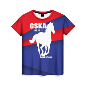 Женская футболка 3D с принтом CSKA est. 1911 в Новосибирске, 100% полиэфир ( синтетическое хлопкоподобное полотно) | прямой крой, круглый вырез горловины, длина до линии бедер | армейцы | болельщик | кони | красно синие | фанат | футбол | футболист | цска