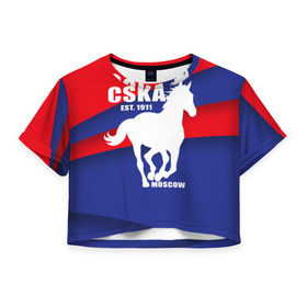 Женская футболка 3D укороченная с принтом CSKA est. 1911 в Новосибирске, 100% полиэстер | круглая горловина, длина футболки до линии талии, рукава с отворотами | армейцы | болельщик | кони | красно синие | фанат | футбол | футболист | цска