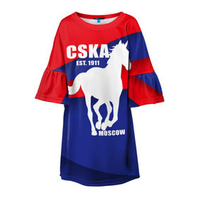 Детское платье 3D с принтом CSKA est. 1911 в Новосибирске, 100% полиэстер | прямой силуэт, чуть расширенный к низу. Круглая горловина, на рукавах — воланы | армейцы | болельщик | кони | красно синие | фанат | футбол | футболист | цска