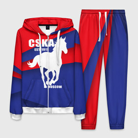 Мужской костюм 3D с принтом CSKA est 1911 в Новосибирске, 100% полиэстер | Манжеты и пояс оформлены тканевой резинкой, двухслойный капюшон со шнурком для регулировки, карманы спереди | армейцы | болельщик | кони | красно синие | фанат | футбол | футболист | цска