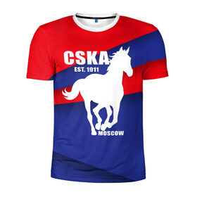 Мужская футболка 3D спортивная с принтом CSKA est. 1911 в Новосибирске, 100% полиэстер с улучшенными характеристиками | приталенный силуэт, круглая горловина, широкие плечи, сужается к линии бедра | армейцы | болельщик | кони | красно синие | фанат | футбол | футболист | цска