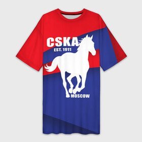 Платье-футболка 3D с принтом CSKA est. 1911 в Новосибирске,  |  | Тематика изображения на принте: армейцы | болельщик | кони | красно синие | фанат | футбол | футболист | цска