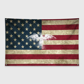 Флаг-баннер с принтом Флаг США с белым орлом в Новосибирске, 100% полиэстер | размер 67 х 109 см, плотность ткани — 95 г/м2; по краям флага есть четыре люверса для крепления | usa | америка | американец | америки | звездно полосатый | необычный | нью йорк | орел | соединенные | сша | флаг | штаты | янки