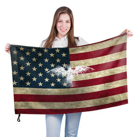 Флаг 3D с принтом Флаг США с белым орлом в Новосибирске, 100% полиэстер | плотность ткани — 95 г/м2, размер — 67 х 109 см. Принт наносится с одной стороны | usa | америка | американец | америки | звездно полосатый | необычный | нью йорк | орел | соединенные | сша | флаг | штаты | янки