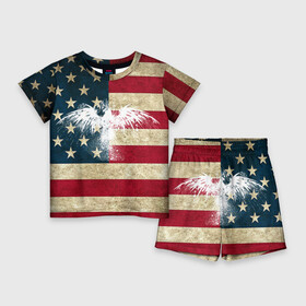 Детский костюм с шортами 3D с принтом Флаг США с белым орлом в Новосибирске,  |  | Тематика изображения на принте: usa | америка | американец | америки | звездно полосатый | необычный | нью йорк | орел | соединенные | сша | флаг | штаты | янки