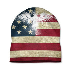 Шапка 3D с принтом Флаг США с белым орлом в Новосибирске, 100% полиэстер | универсальный размер, печать по всей поверхности изделия | usa | америка | американец | америки | звездно полосатый | необычный | нью йорк | орел | соединенные | сша | флаг | штаты | янки