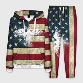 Мужской костюм 3D с принтом Флаг США с белым орлом в Новосибирске, 100% полиэстер | Манжеты и пояс оформлены тканевой резинкой, двухслойный капюшон со шнурком для регулировки, карманы спереди | usa | америка | американец | америки | звездно полосатый | необычный | нью йорк | орел | соединенные | сша | флаг | штаты | янки