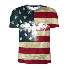 Мужская футболка 3D спортивная с принтом Флаг США с белым орлом в Новосибирске, 100% полиэстер с улучшенными характеристиками | приталенный силуэт, круглая горловина, широкие плечи, сужается к линии бедра | usa | америка | американец | америки | звездно полосатый | необычный | нью йорк | орел | соединенные | сша | флаг | штаты | янки