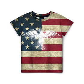 Детская футболка 3D с принтом Флаг США с белым орлом в Новосибирске, 100% гипоаллергенный полиэфир | прямой крой, круглый вырез горловины, длина до линии бедер, чуть спущенное плечо, ткань немного тянется | usa | америка | американец | америки | звездно полосатый | необычный | нью йорк | орел | соединенные | сша | флаг | штаты | янки