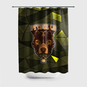 Штора 3D для ванной с принтом Pitbulls в Новосибирске, 100% полиэстер | плотность материала — 100 г/м2. Стандартный размер — 146 см х 180 см. По верхнему краю — пластиковые люверсы для креплений. В комплекте 10 пластиковых колец | dog | pitbulls | абстракция | геометрия | животные | собака | треугольники | цепь