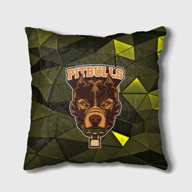 Подушка 3D с принтом Pitbulls в Новосибирске, наволочка – 100% полиэстер, наполнитель – холлофайбер (легкий наполнитель, не вызывает аллергию). | состоит из подушки и наволочки. Наволочка на молнии, легко снимается для стирки | dog | pitbulls | абстракция | геометрия | животные | собака | треугольники | цепь